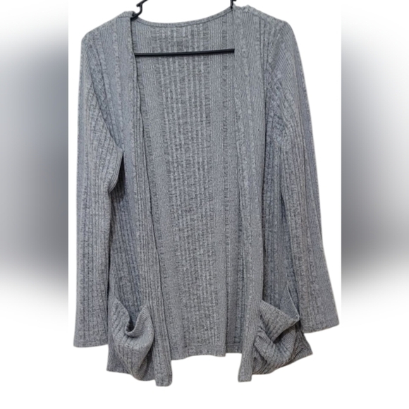 Gray Ribbed Knit Open-Front Cardigan - Picture 1 of 3